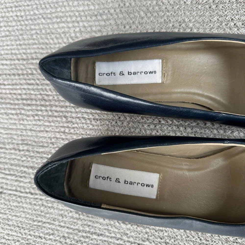Vintage navy leather square-toe heels - Picture 7 of 12